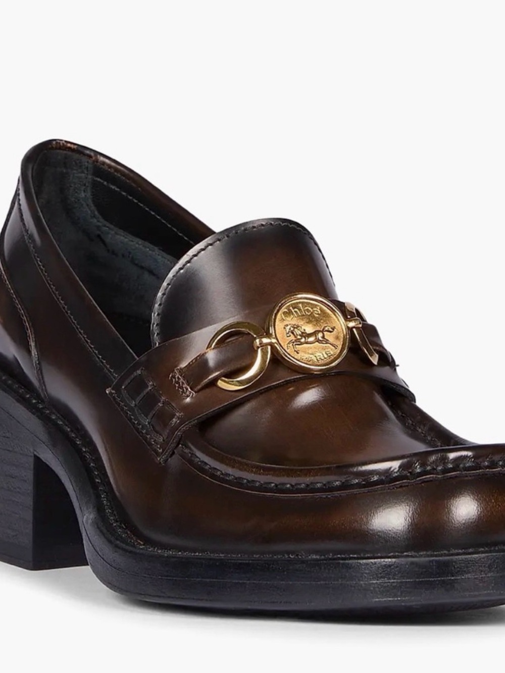 Chloe Dakota Dark Brown Leather Loafer with Gold Medallion
